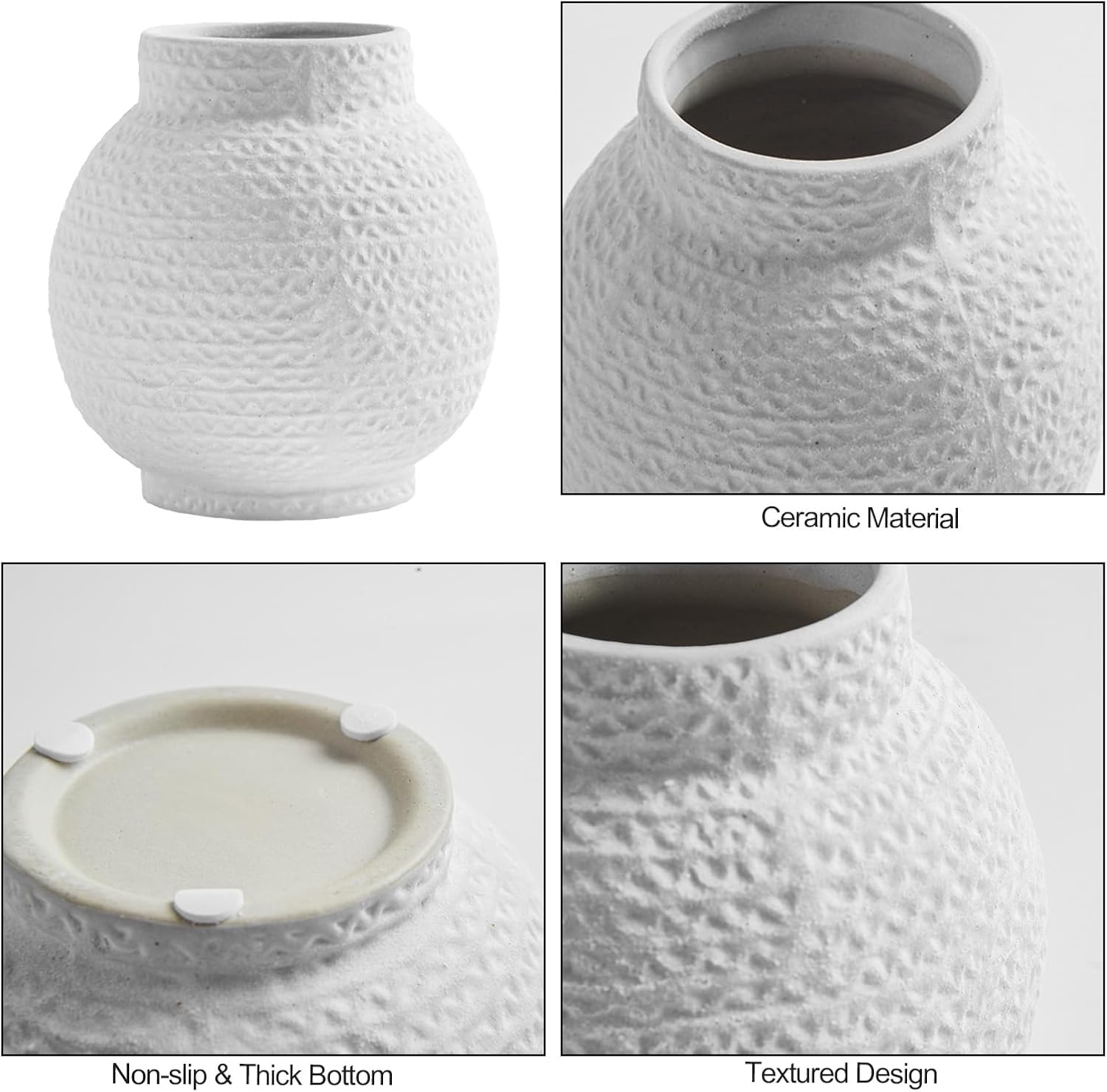 DN DECONATION White Textured Ceramic Vase for Home Decor