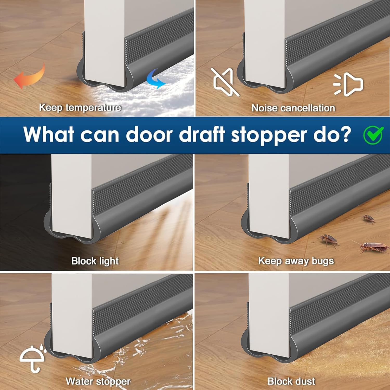 36 Inch Door Draft Stopper with Adhesive Grey