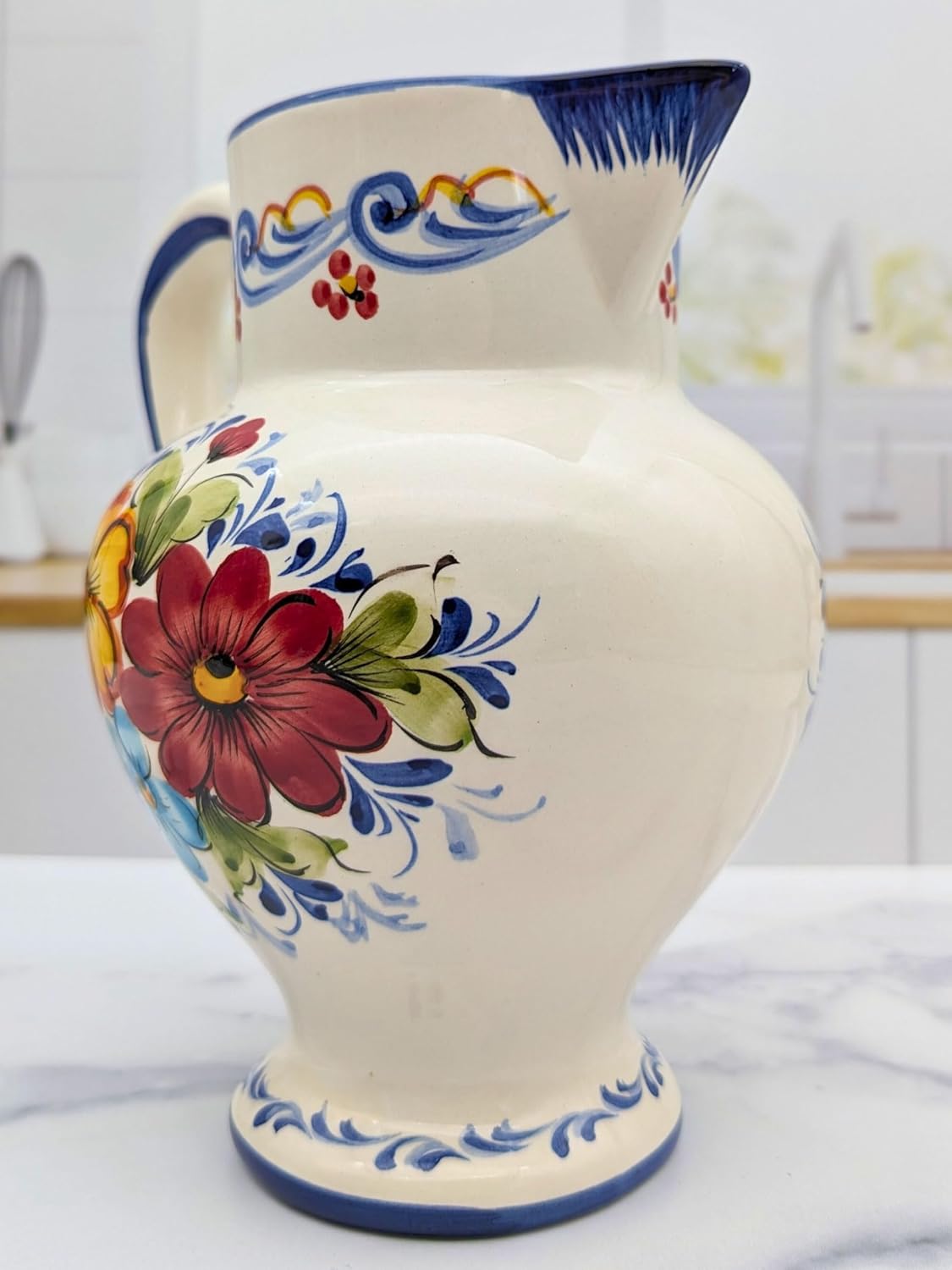 Hand Painted Portuguese Ceramic Flower Pitcher Vase 8x55x8