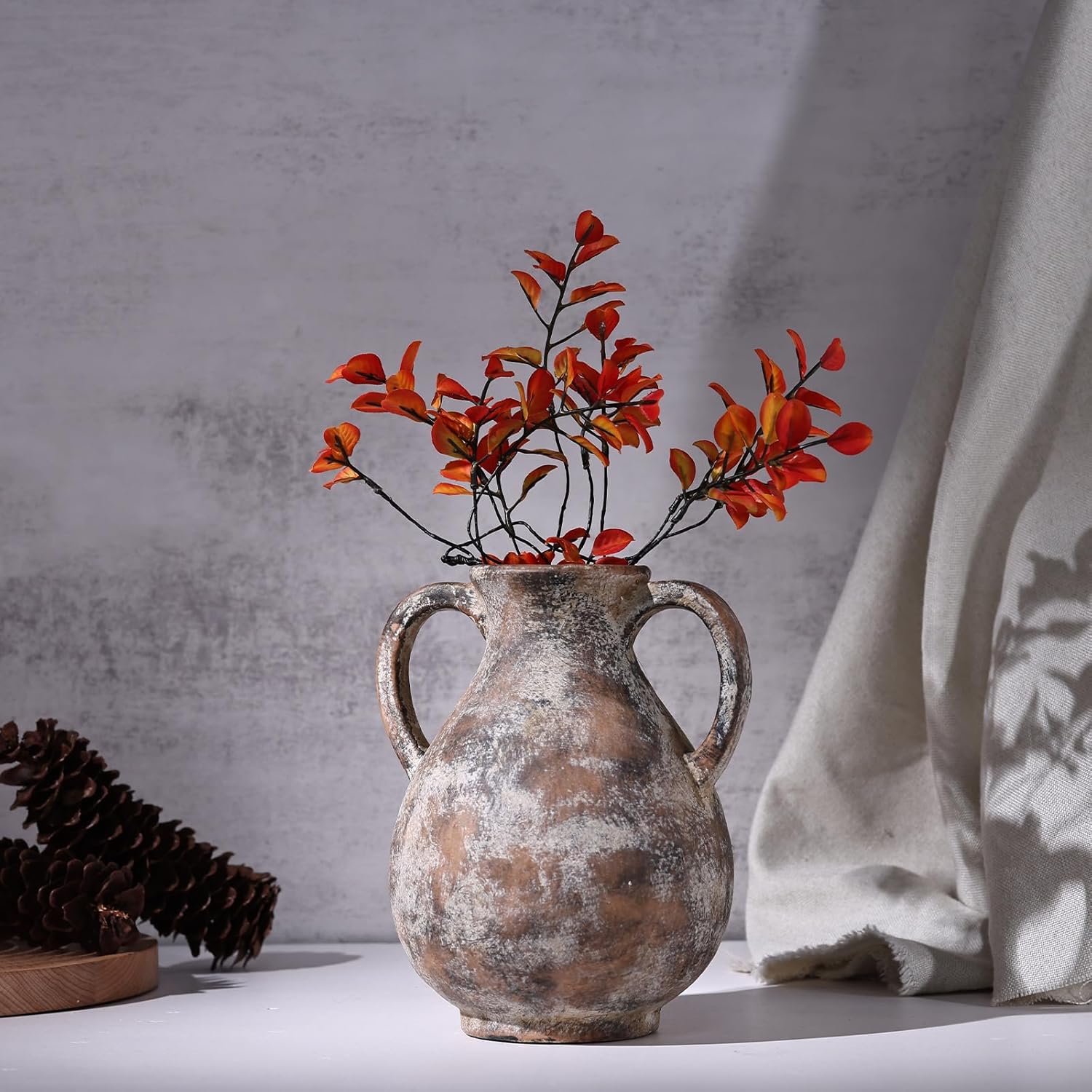 79 Inch Ceramic Rustic Farmhouse Vase with Handle