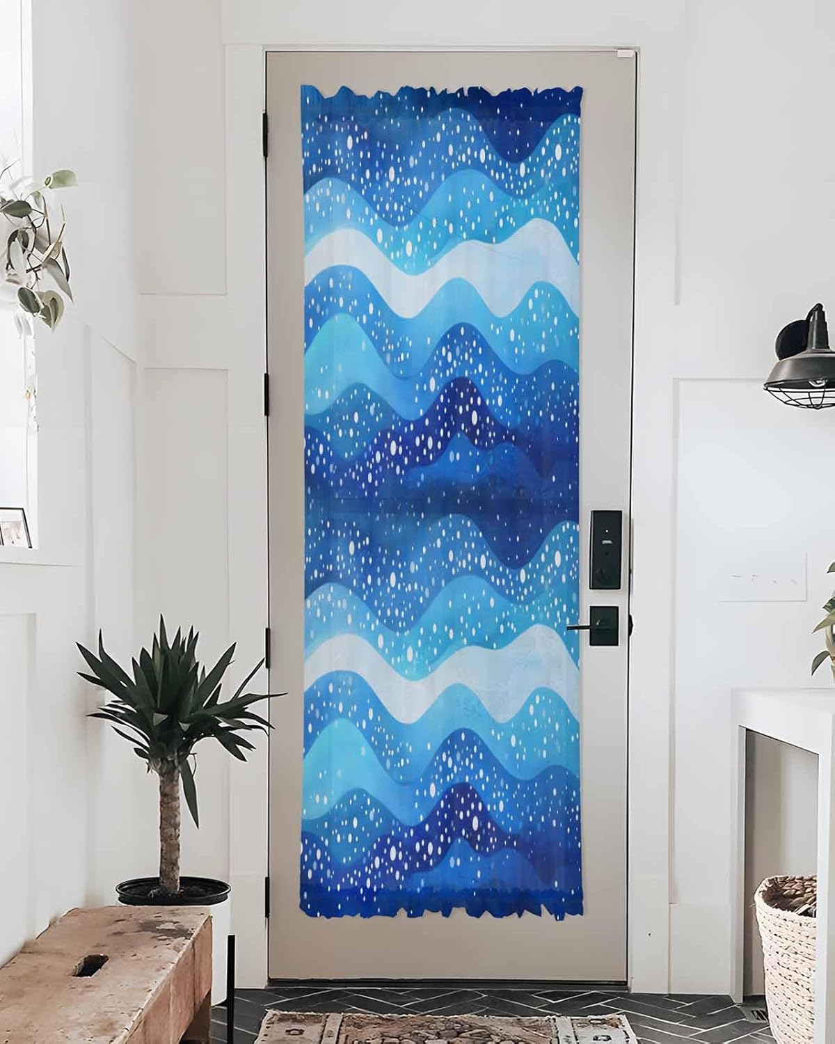 PANJINEXT Door Curtains Abstract Blue Gradient Wave Watercolor