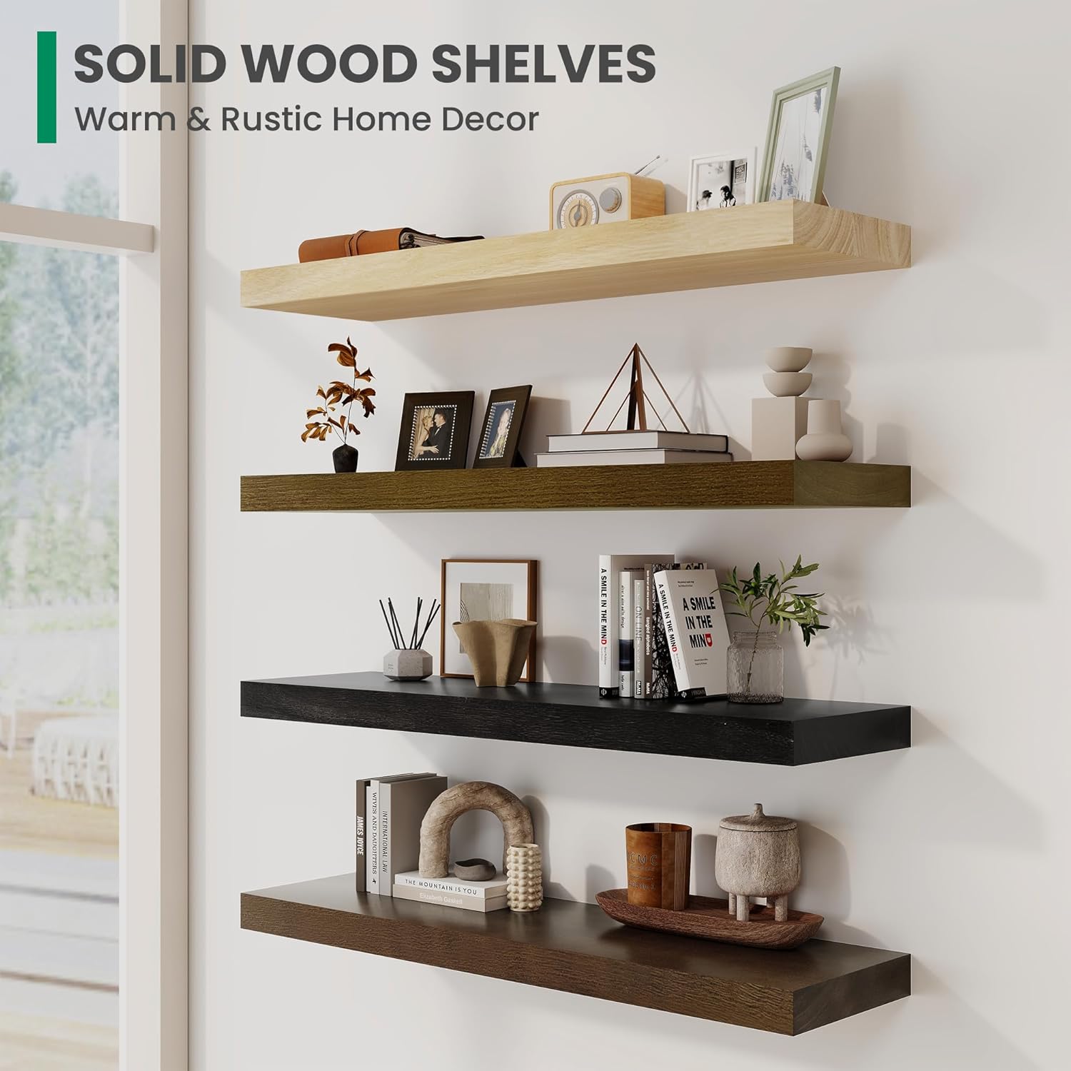 Marsmiles Solid Wood Floating Shelves 36W x 9D x 156H Set of 2