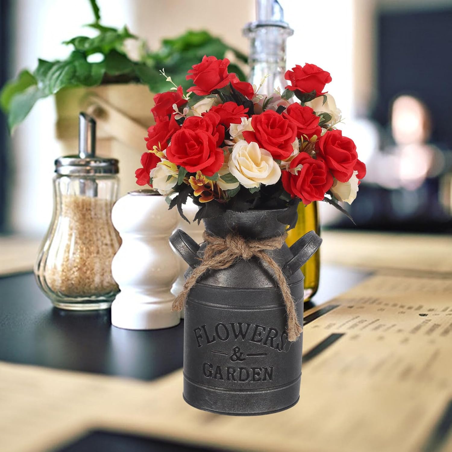 Vintage Galvanized Flower Jug Decorative Planter for Home and Kitchen