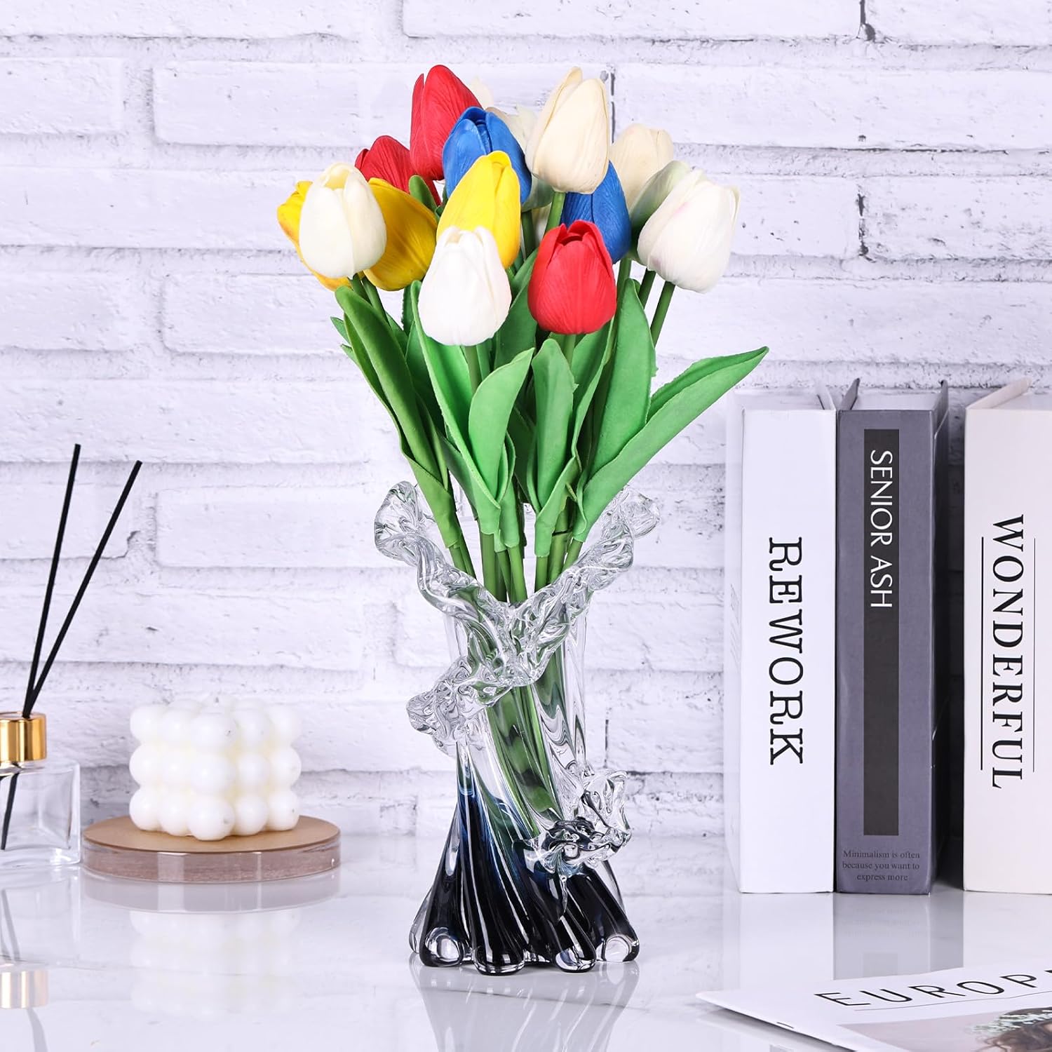 Hand Blown Blue Glass Vase for Home Decor