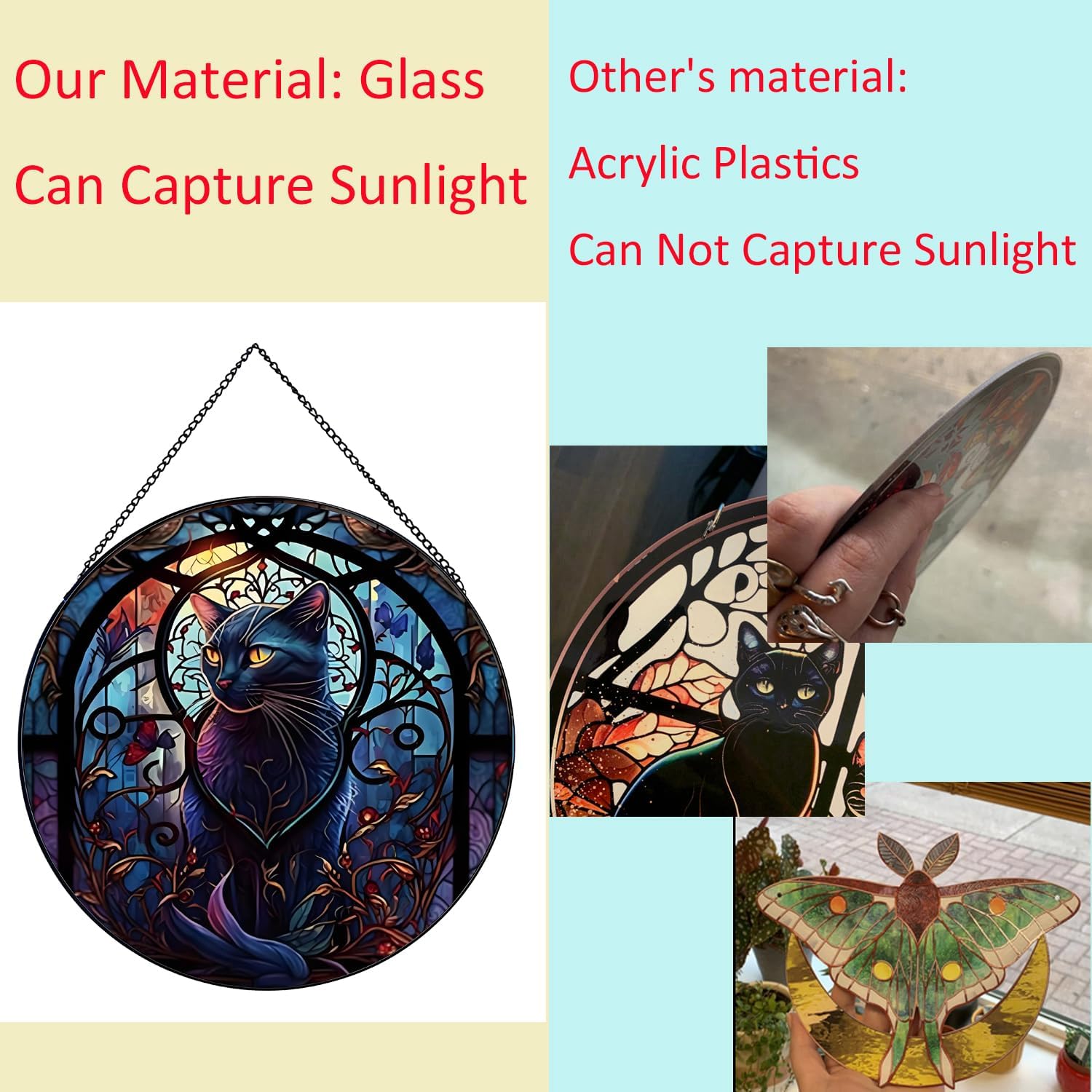Black Cat Stained Glass Suncatcher Window Decor