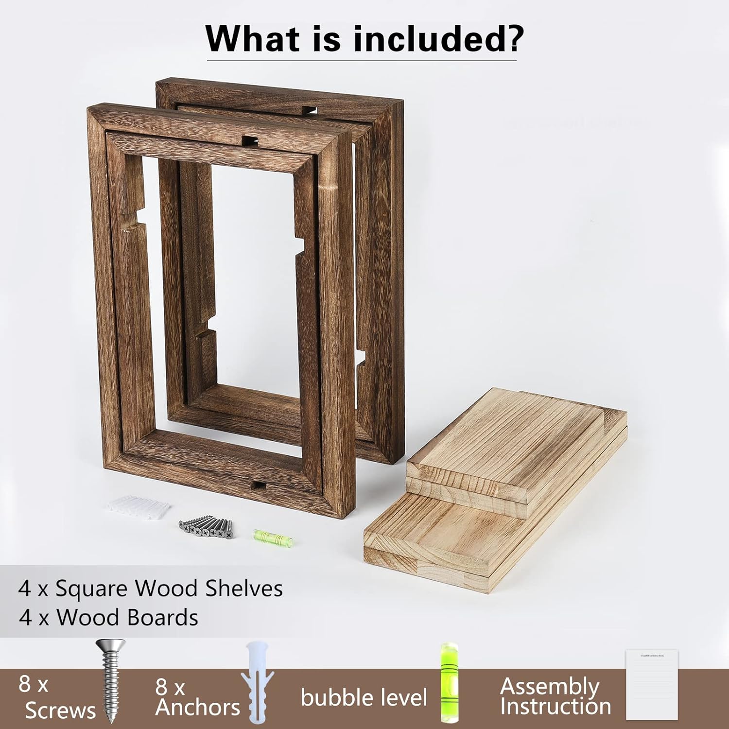 Rustic Square Floating Shelves Set of 4 for Wall