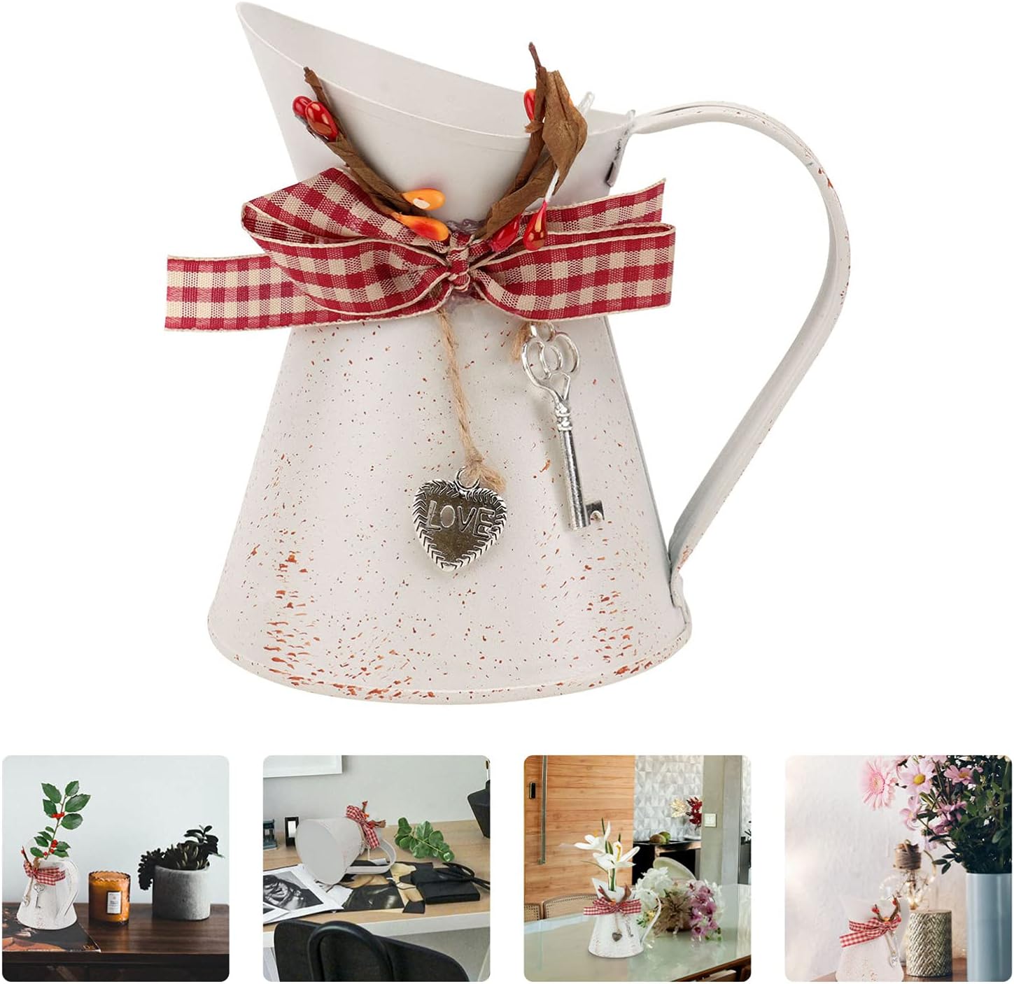 Farmhouse Style Iron Flower Vase with Handle