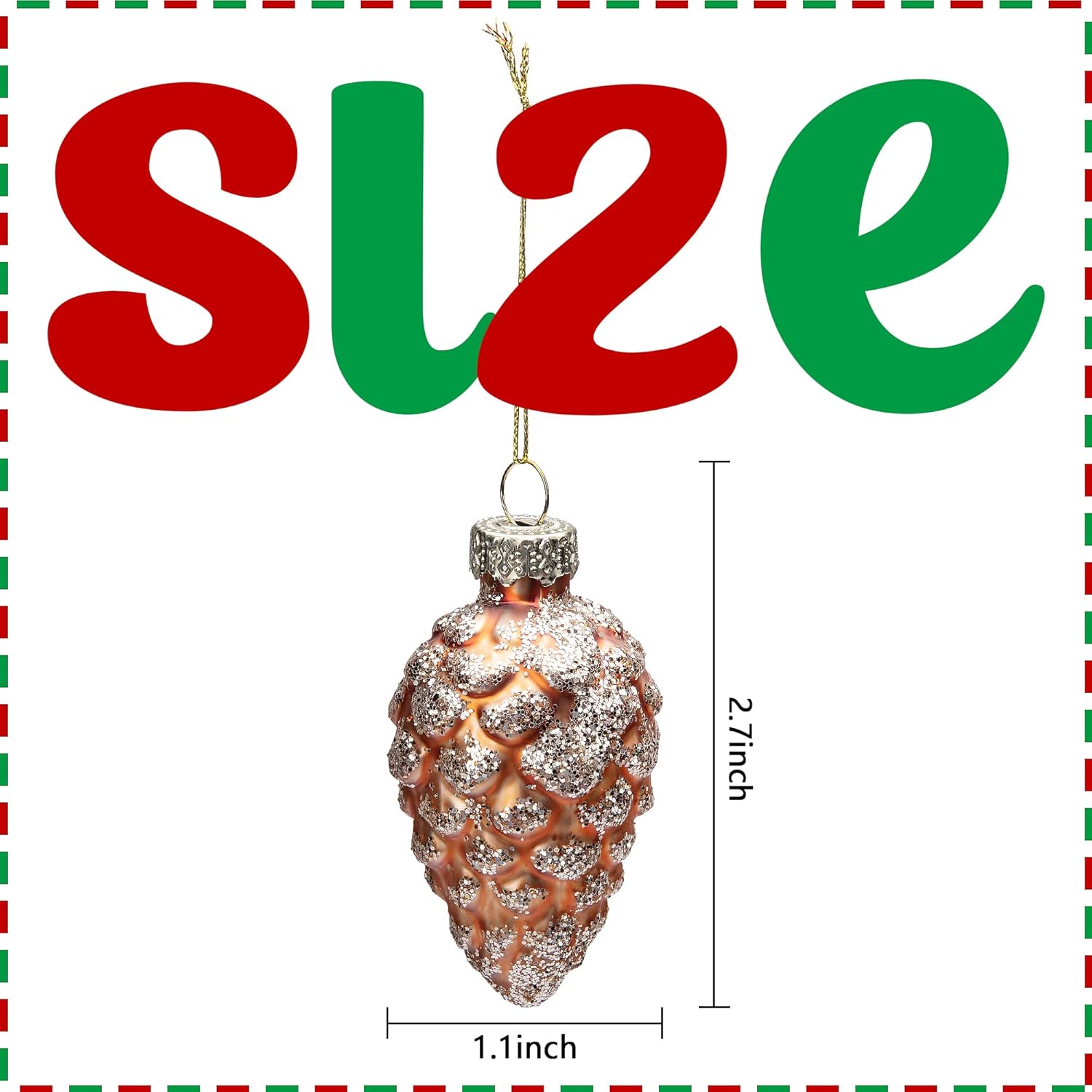Watayo 12 Pcs Christmas Pinecone Glass Ornaments