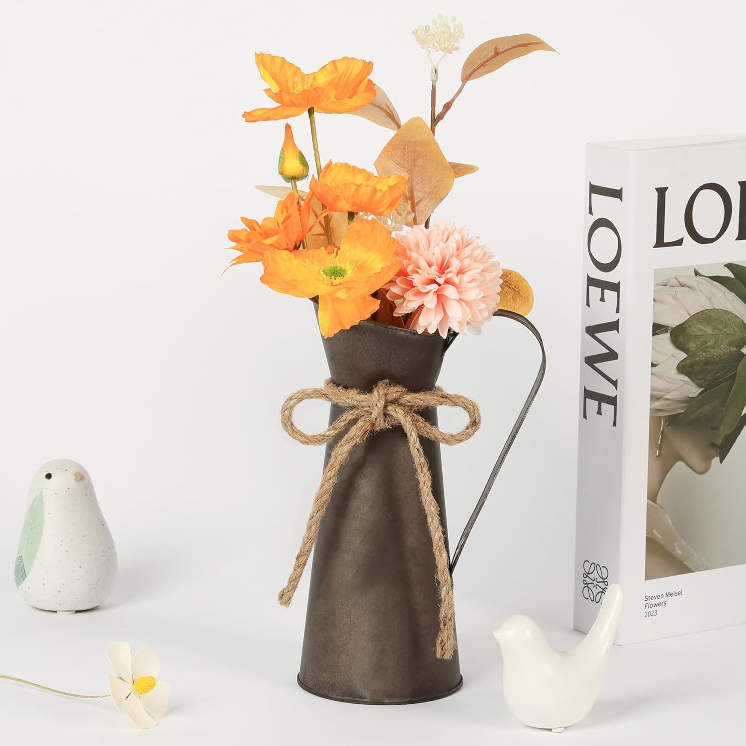 2 Pack Vintage Metal Milk Jug Vase Decor