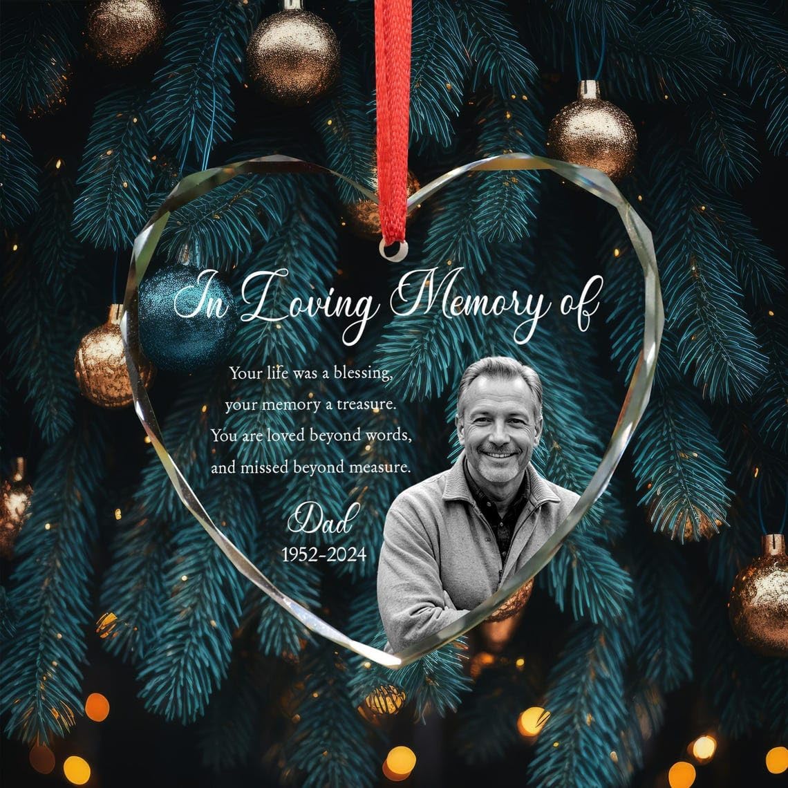 Custom Photo Memorial Glass Ornament - Dad Mom Remembrance Gift