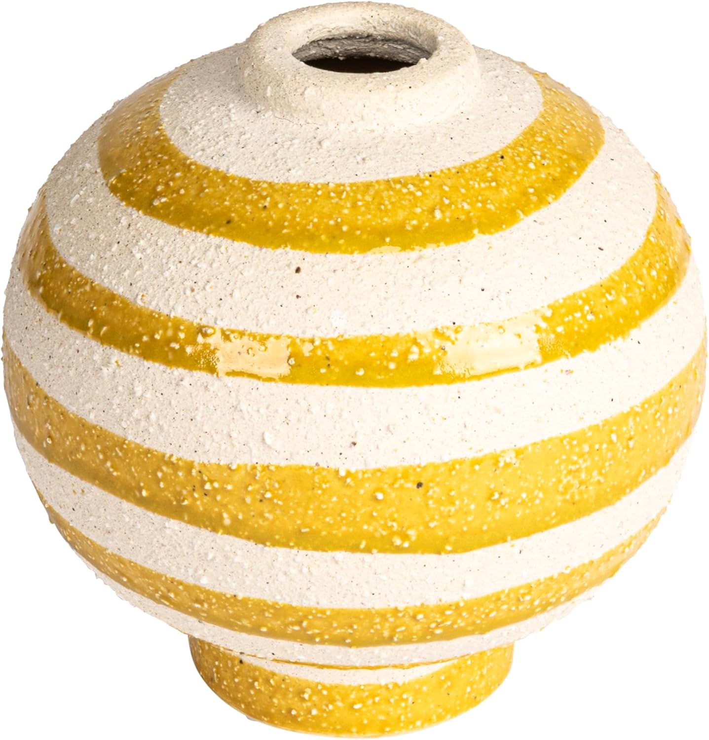 Creative Co Op Large Striped Stoneware Vase Yellow White