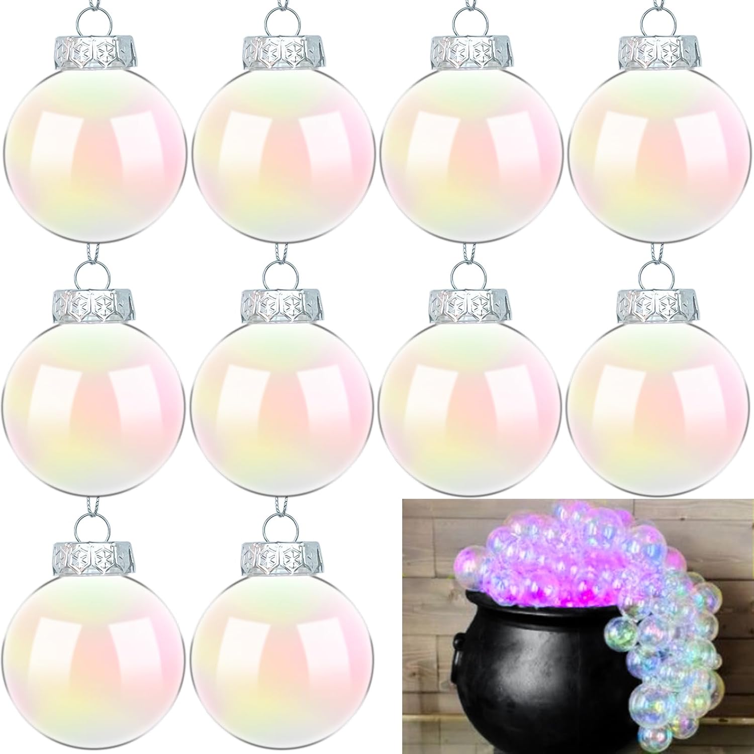 12 Pcs Clear Iridescent Ornaments Balls 315 Inch Rainbow Christmas Decor