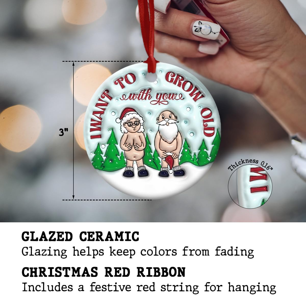 Funny Ceramic Ornament for Couples - Grow Old with You Christmas Decor