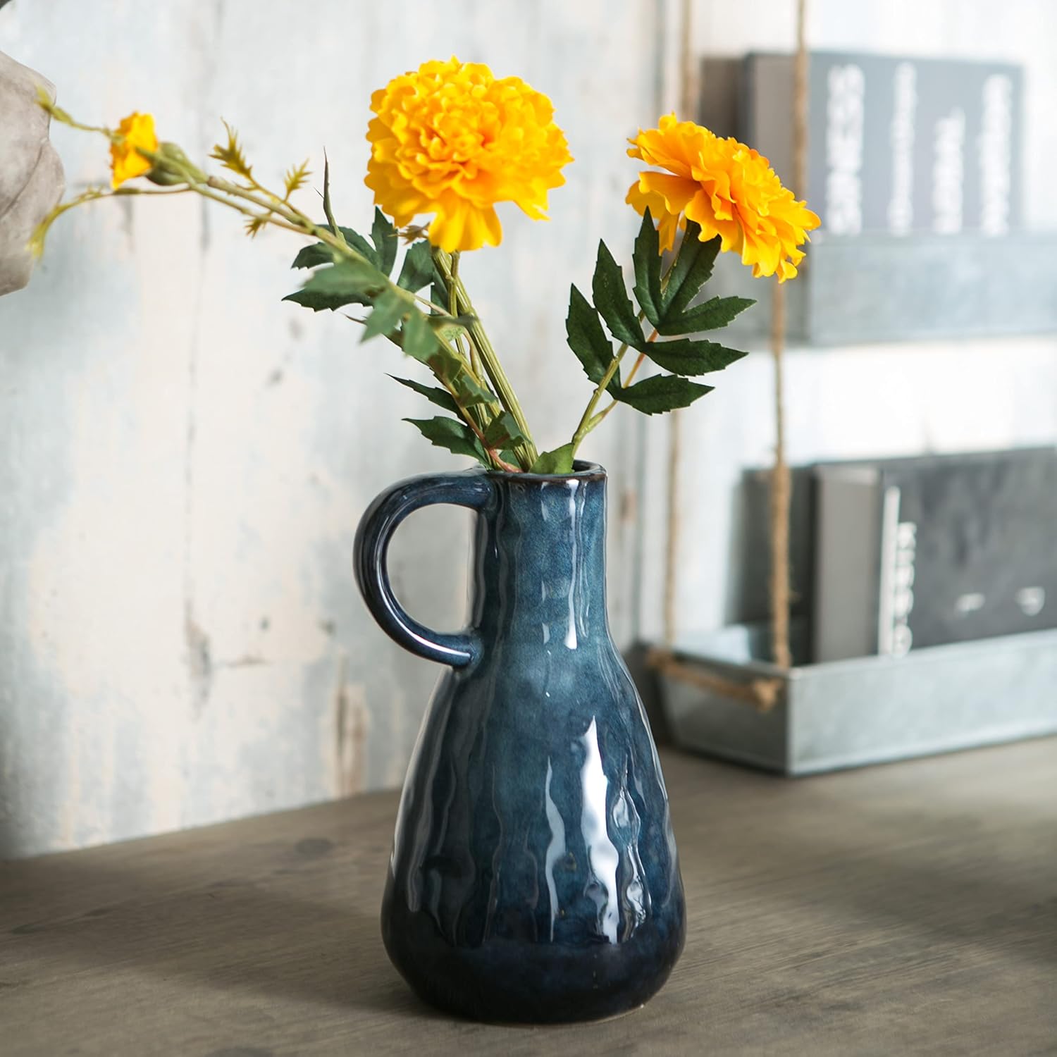 Tanvecle Ceramic Vase Set of 2 Blue Glazed