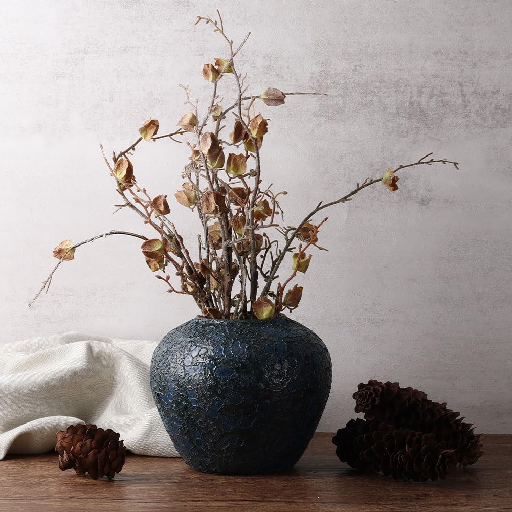 Rustic Large Blue Ceramic Vase for Home Decor