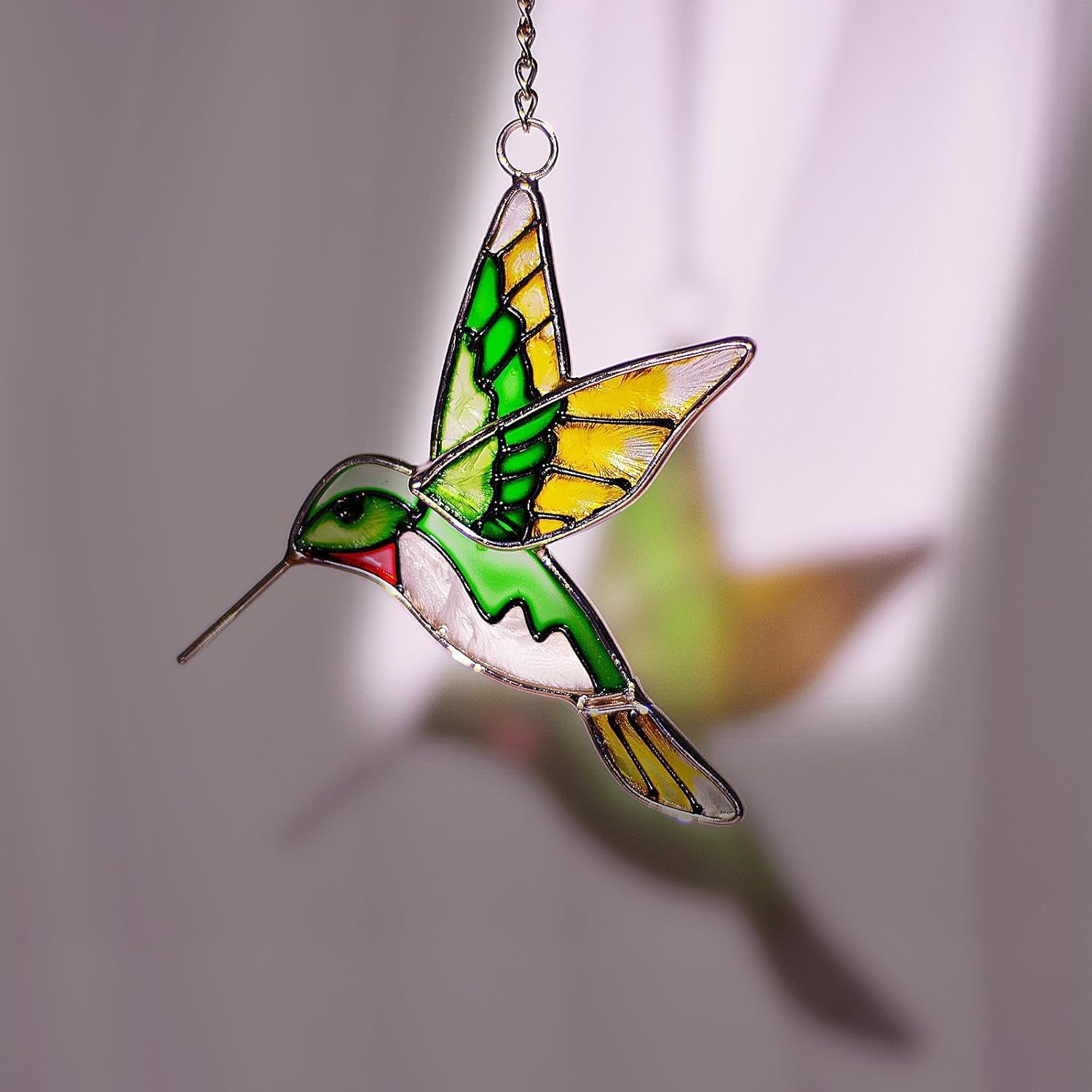 Hummingbird Stained Glass Suncatcher - Green