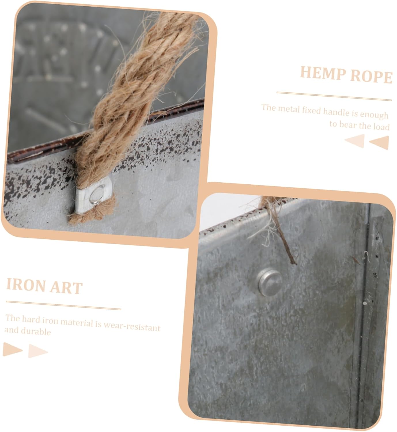 Hemoton 2PCS Rustic Galvanized Metal Vase with Handle Rope