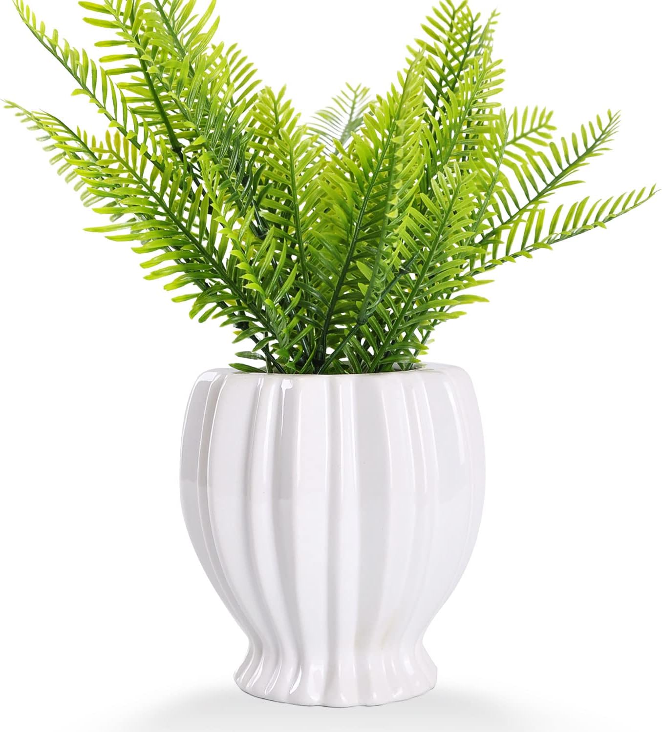 VanEnjoy 6 Inch Modern Ribbed White Ceramic Vase