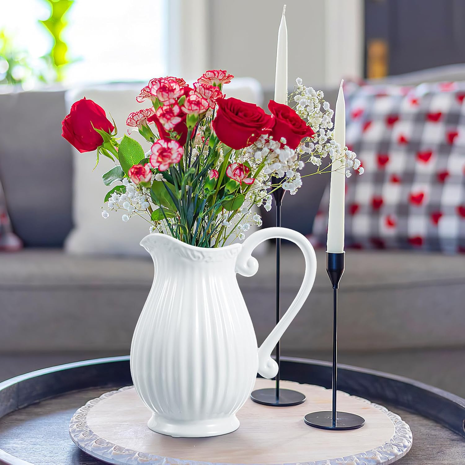Yardwe White Ceramic Pitcher Vase 79 Inch