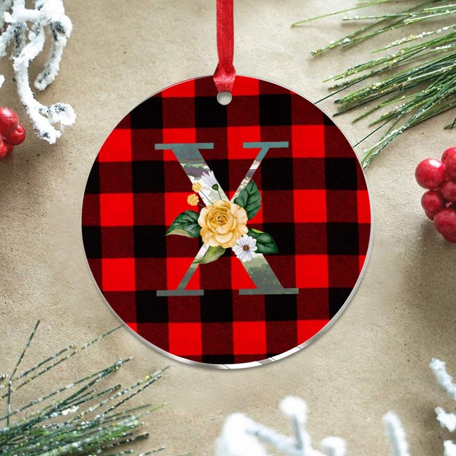 Acrylic Christmas Ornaments 2023 Blue Green Aqua Initial Letter X Monogram Decor