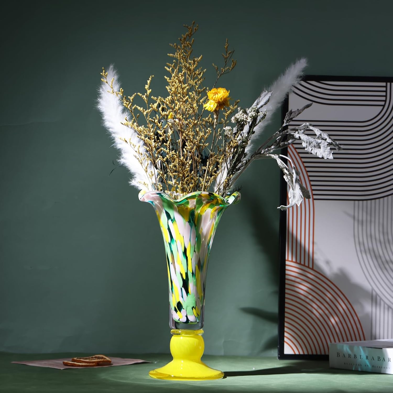 Hand Blown Yellow Glass Vase for Flowers