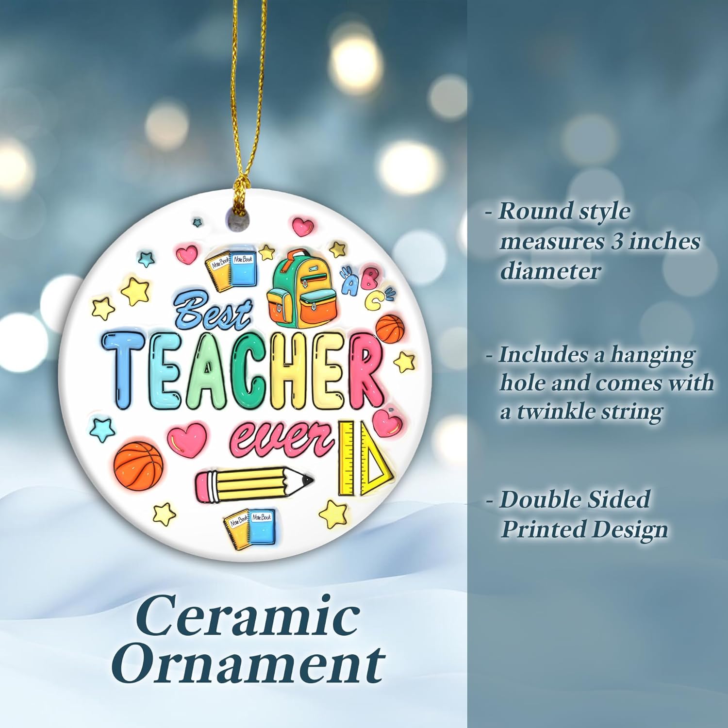 Ceramic Teacher Ornament 2024 3D Teacher Appreciation Keepsake Gift