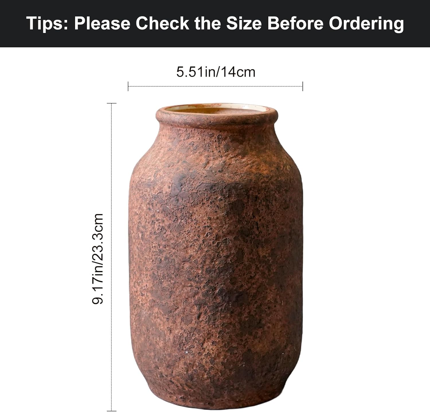 9 Inch Brown Terracotta Rustic Vase for Home Decor