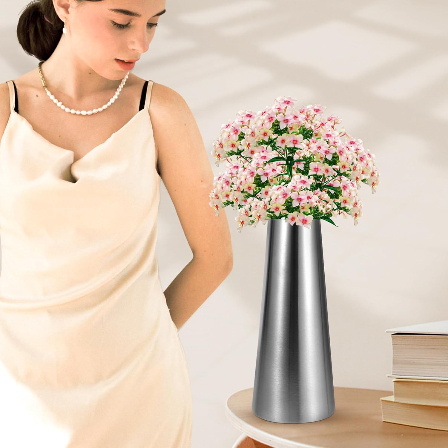 Stobaza Modern Minimalist Stainless Steel Flower Vase for Home Office Desk Decoration