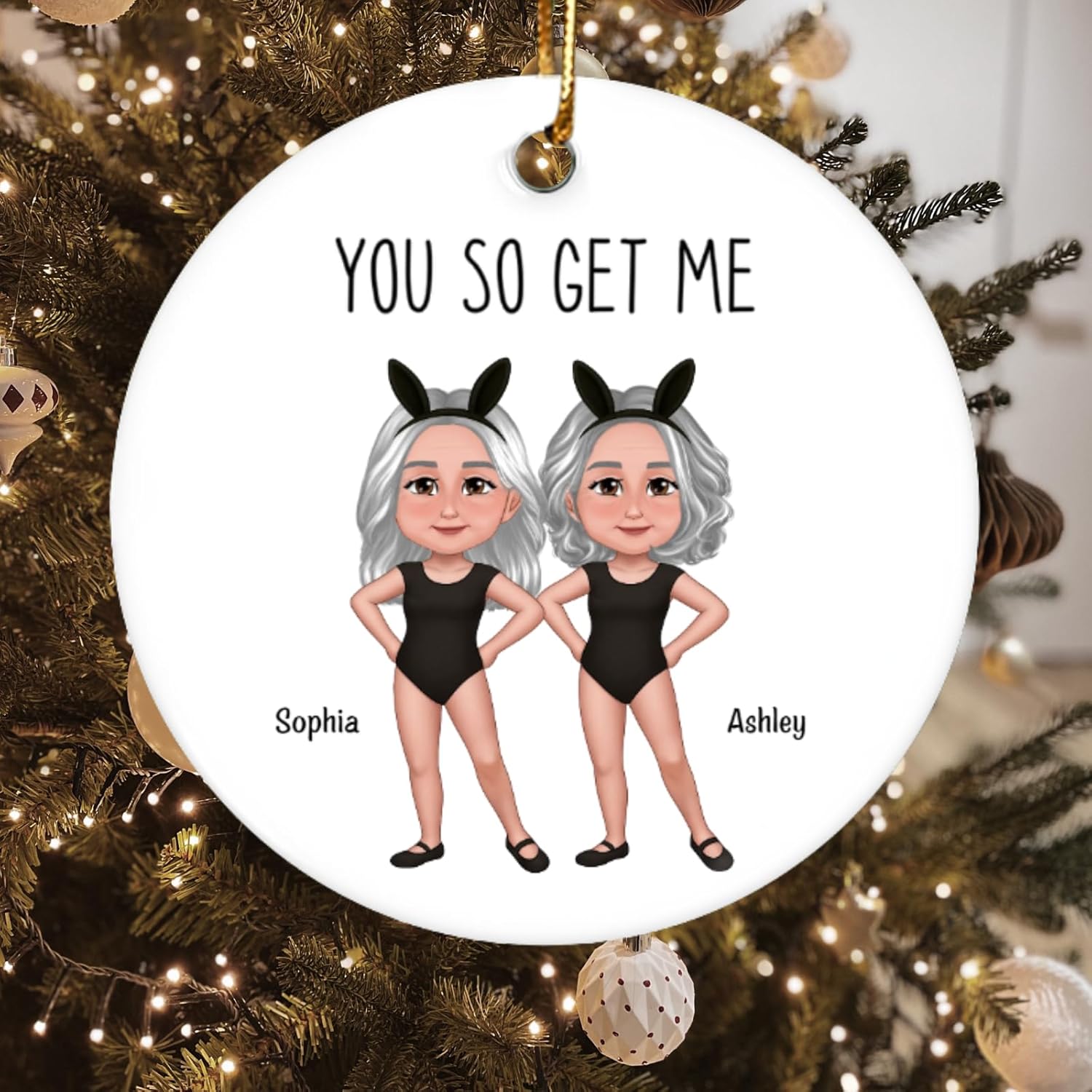You So Get Me Besties Sisters Bunny Ears Ceramic Ornament