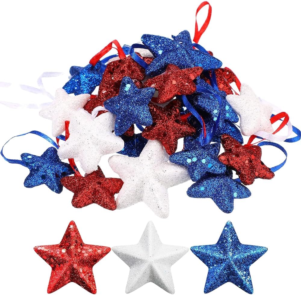 24 Pack 4th of July Star Hanging Ornaments