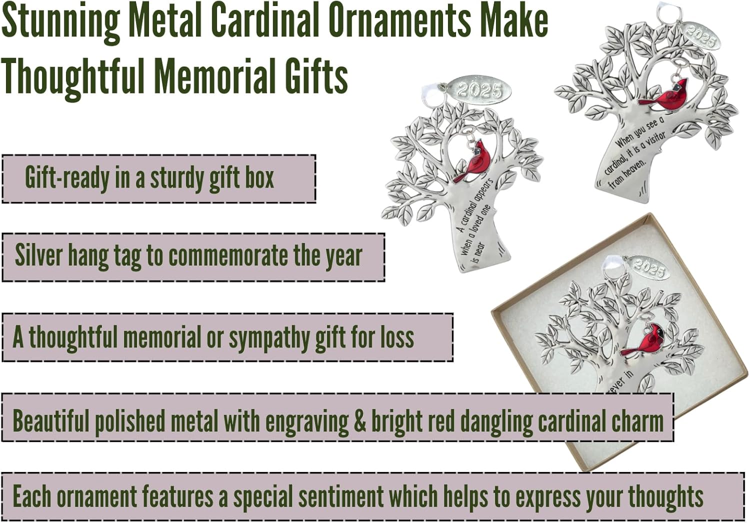 Memorial Ornament with Cardinal Symbol - Sympathy Gift for Men or Women