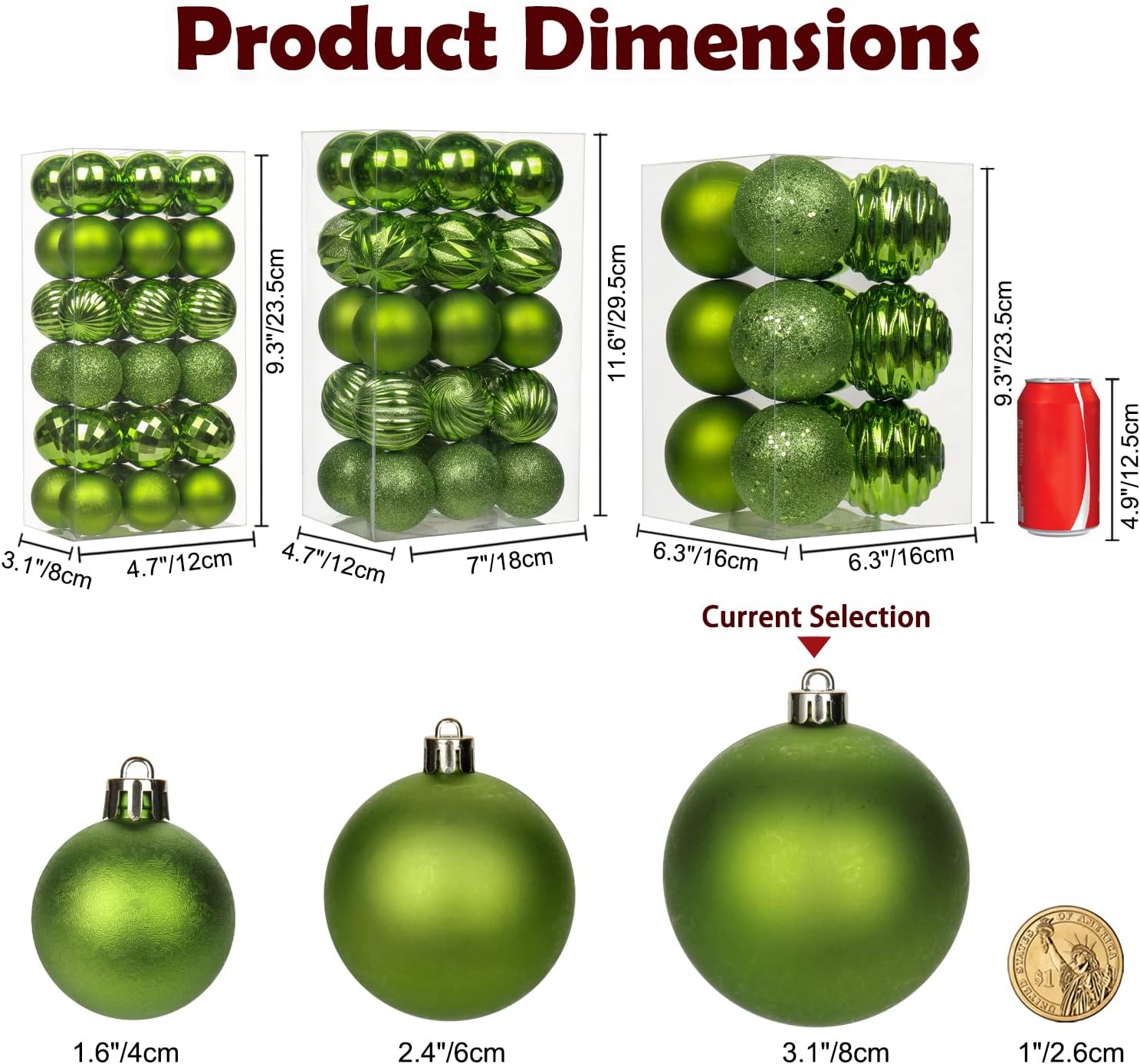 Hollyone 315 Inch Green Christmas Ball Ornaments 12Pcs Set