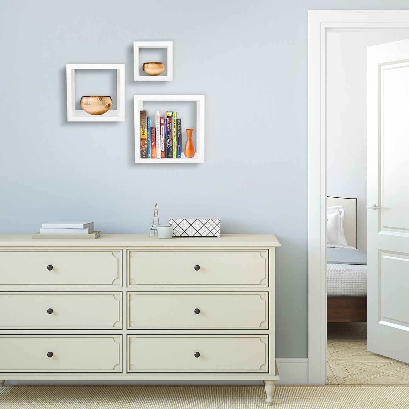 Sorbus Floating Box Shelves Set of 3 White