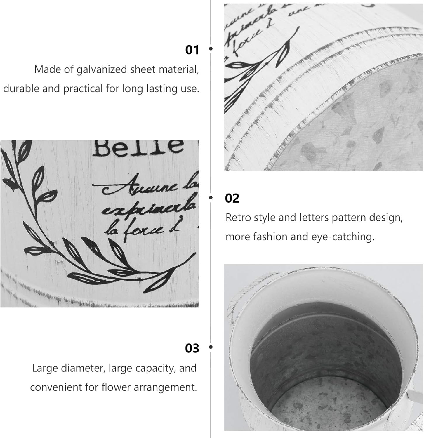 Angoily Retro Galvanized Flower Vase French Style Decorative Bucket for Home Office