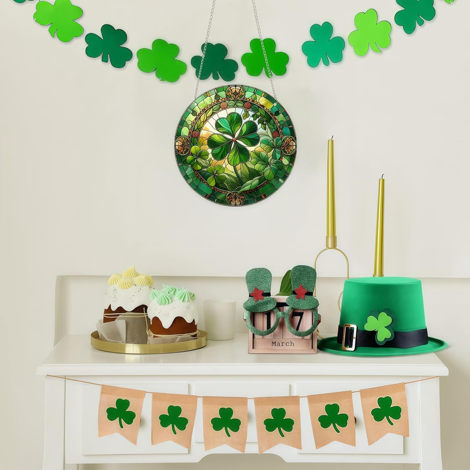 2 Pack Lucky Irish Shamrock Gift St Patricks Day Ornament Good Luck Hanging Decor