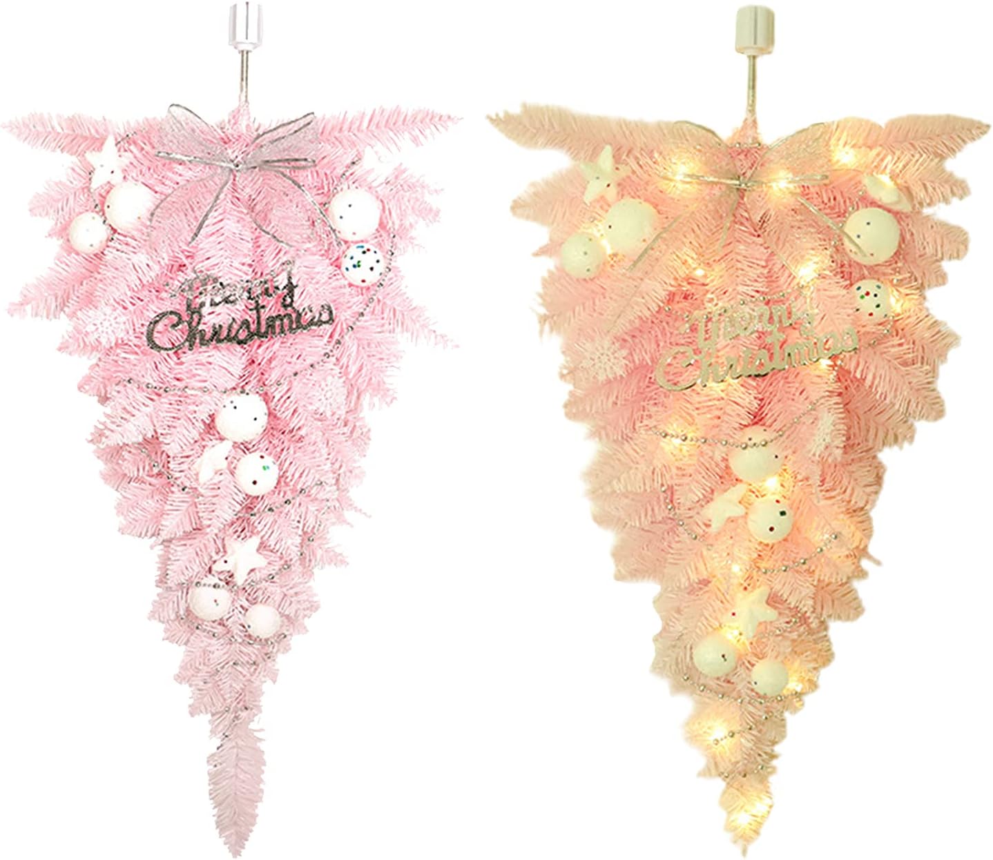 RESOYE Christmas Artificial Swag 236 Inch Pink Floral Wreath Front Door Teardrop with White Ball and Bowknot