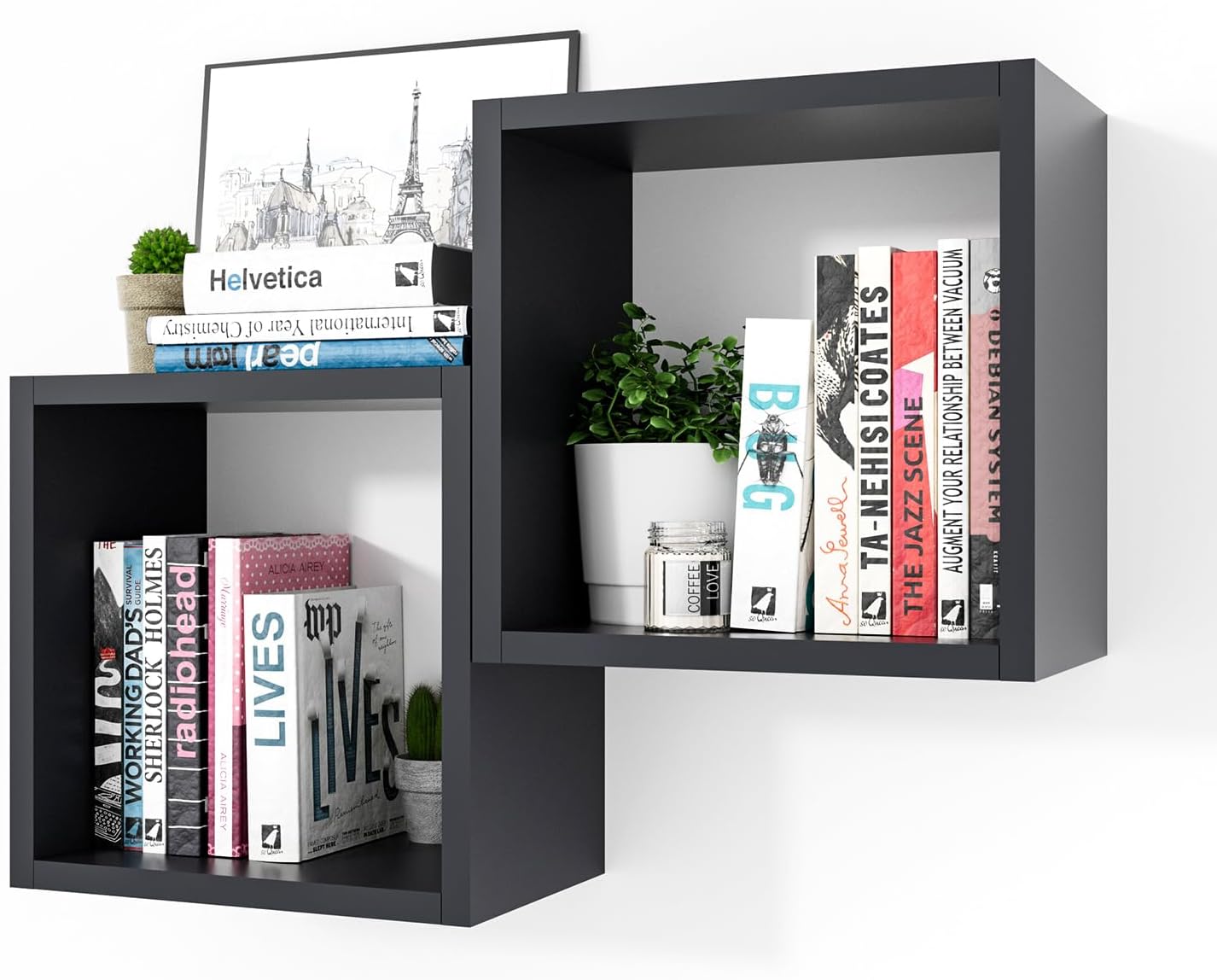Kaboon Cube Shelves Set 2 Black Wall Mount
