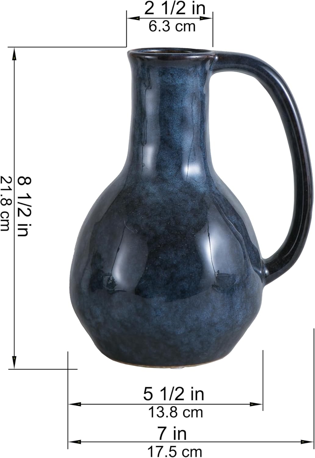 Blue Ceramic Vase with Big Handles Modern Farmhouse Decor