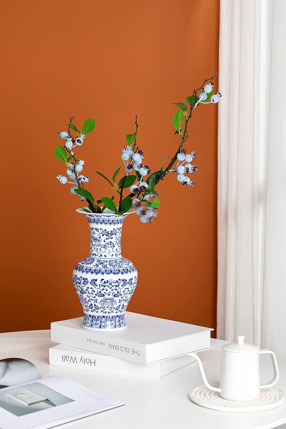 Blue and White Vase 10 Inch Ceramic Decor for Home