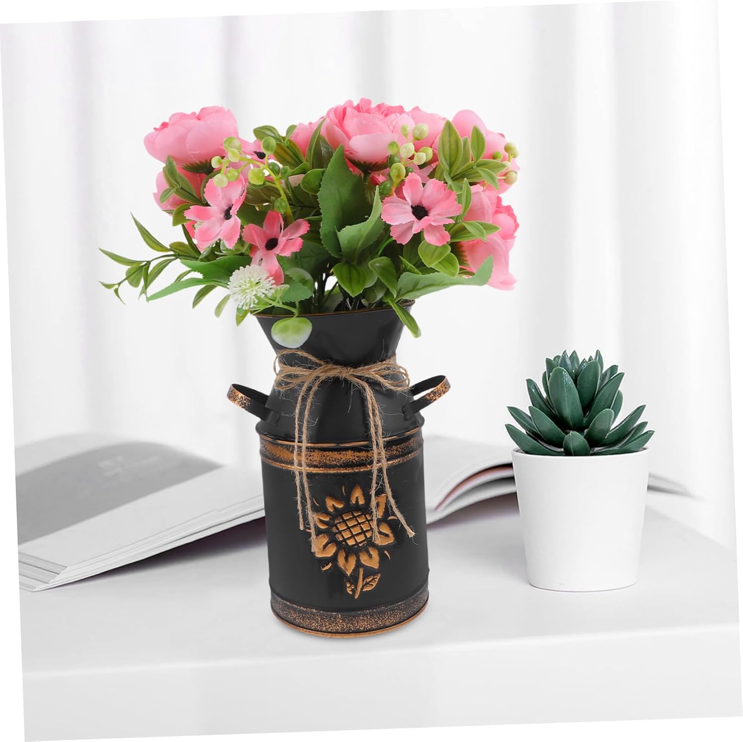 Vintage Bucket Vase Decorative Metal Planter for Flowers and Events