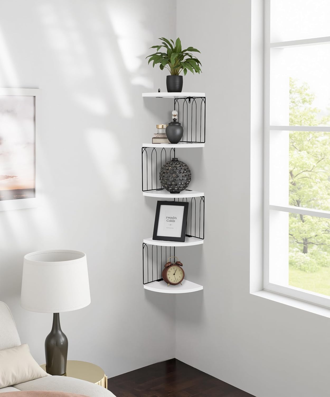 Modern 5-Tier White Corner Floating Shelf Wall Mount