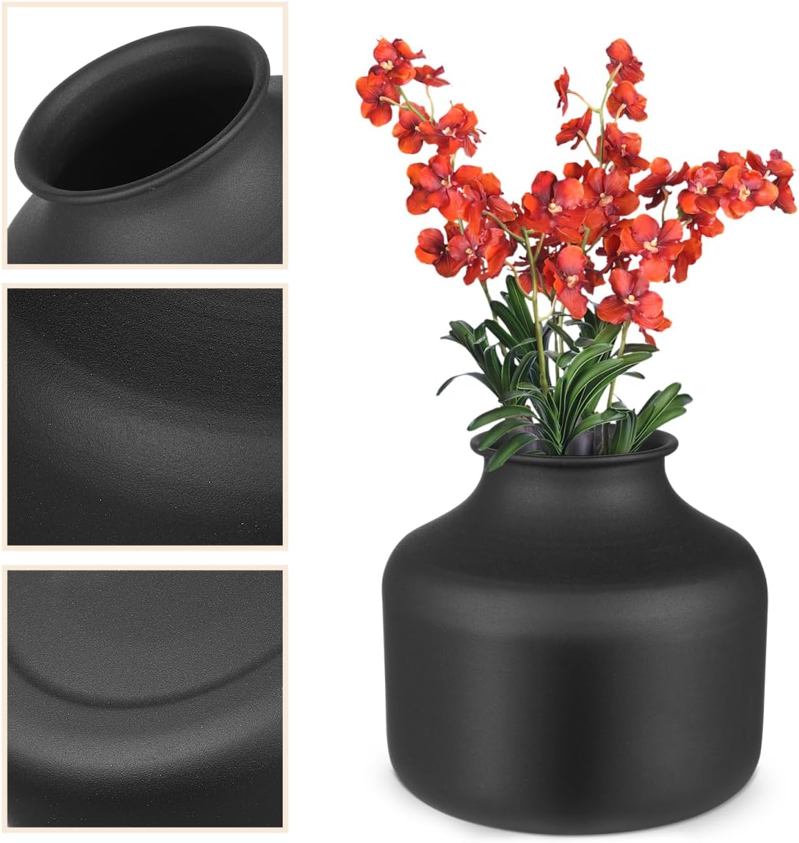 Happyyami Metal Matte Black Flower Vase Small