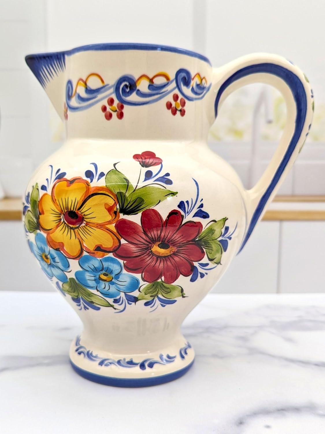 Hand Painted Portuguese Ceramic Flower Pitcher Vase 8x55x8