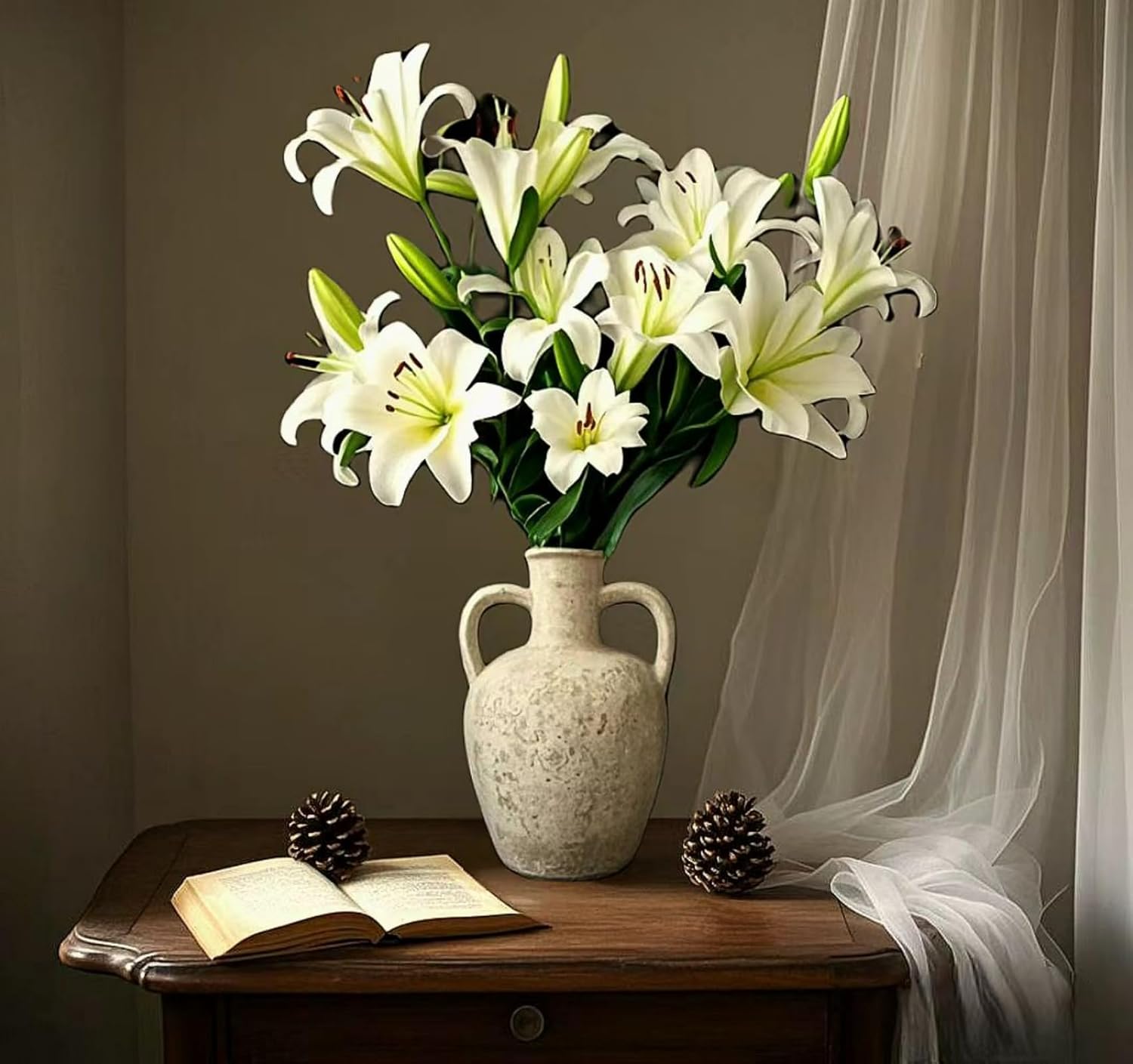 Rustic Ceramic Vase Large Neutral Clay Pot for Home Decor