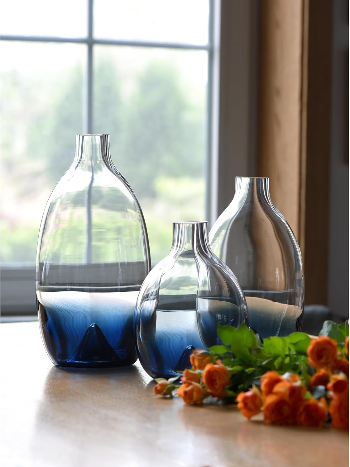 CONVIVA Glass Vase Set Modern Blue Decorative Vases Table Centerpieces