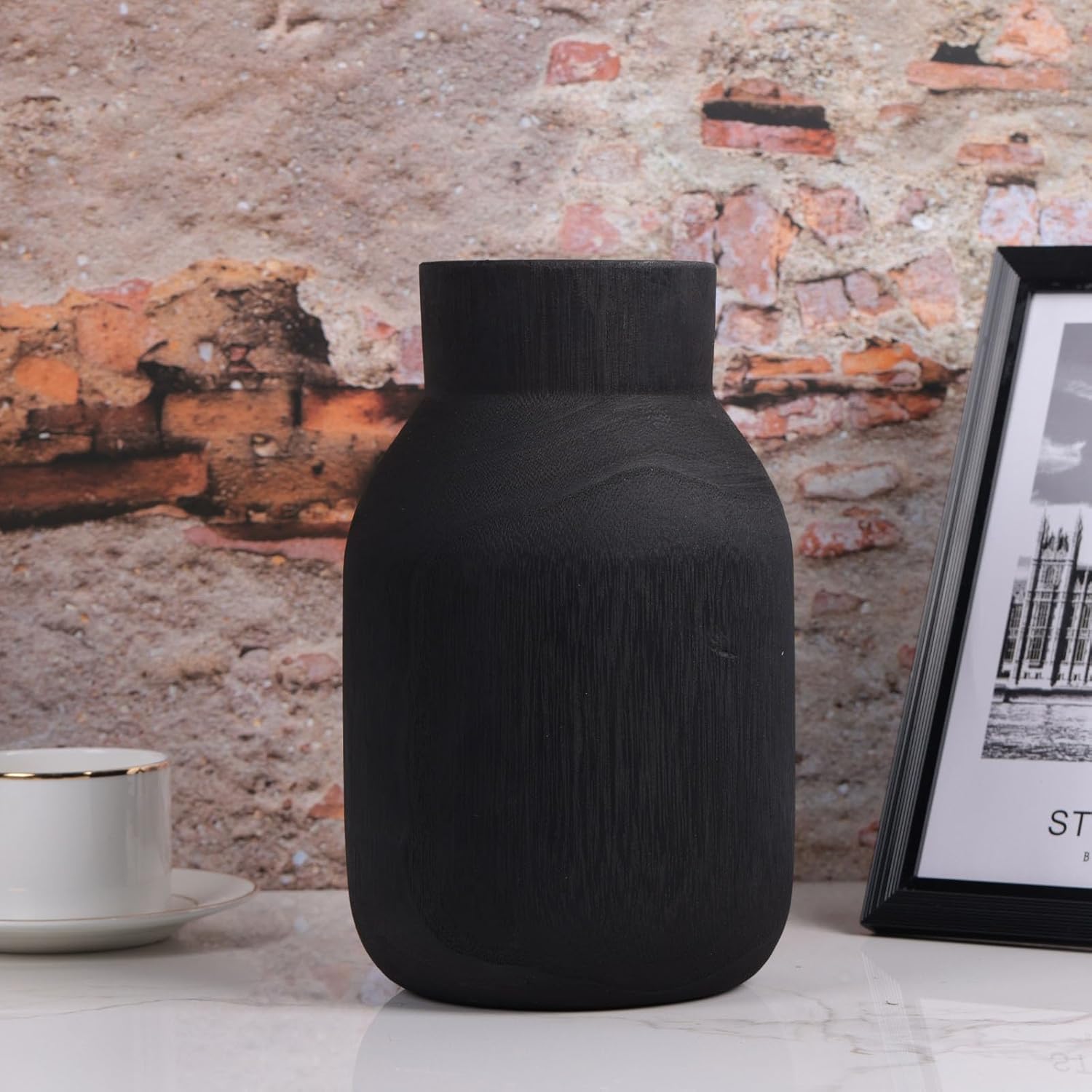 Black Rustic Large Wooden Vase for Home Decor