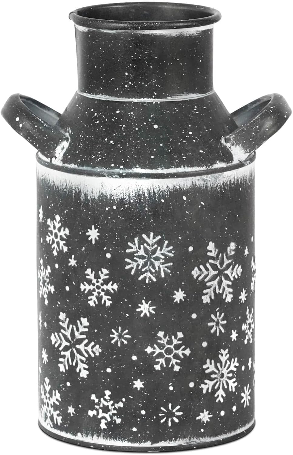Galvanized Gray Metal Vase with Snowflake Design