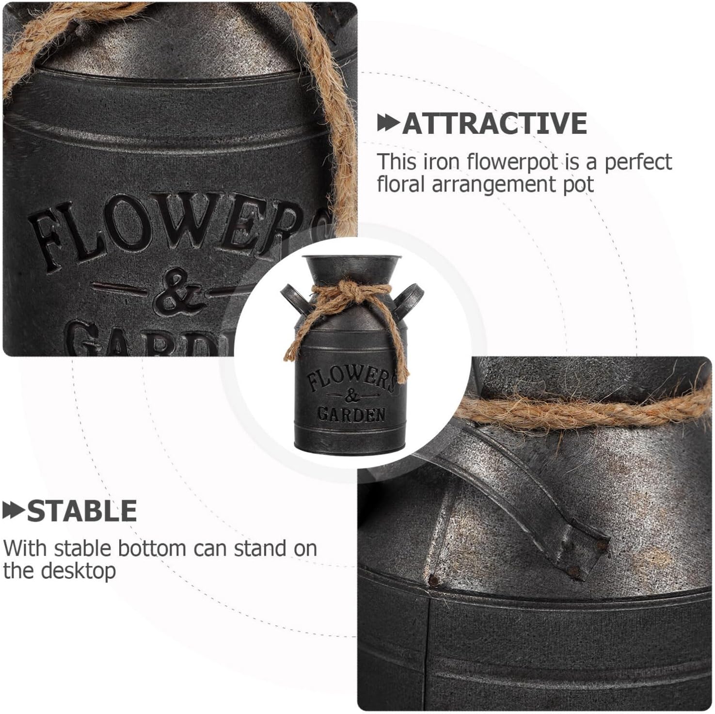 Vintage Galvanized Flower Jug Decorative Planter for Home and Kitchen