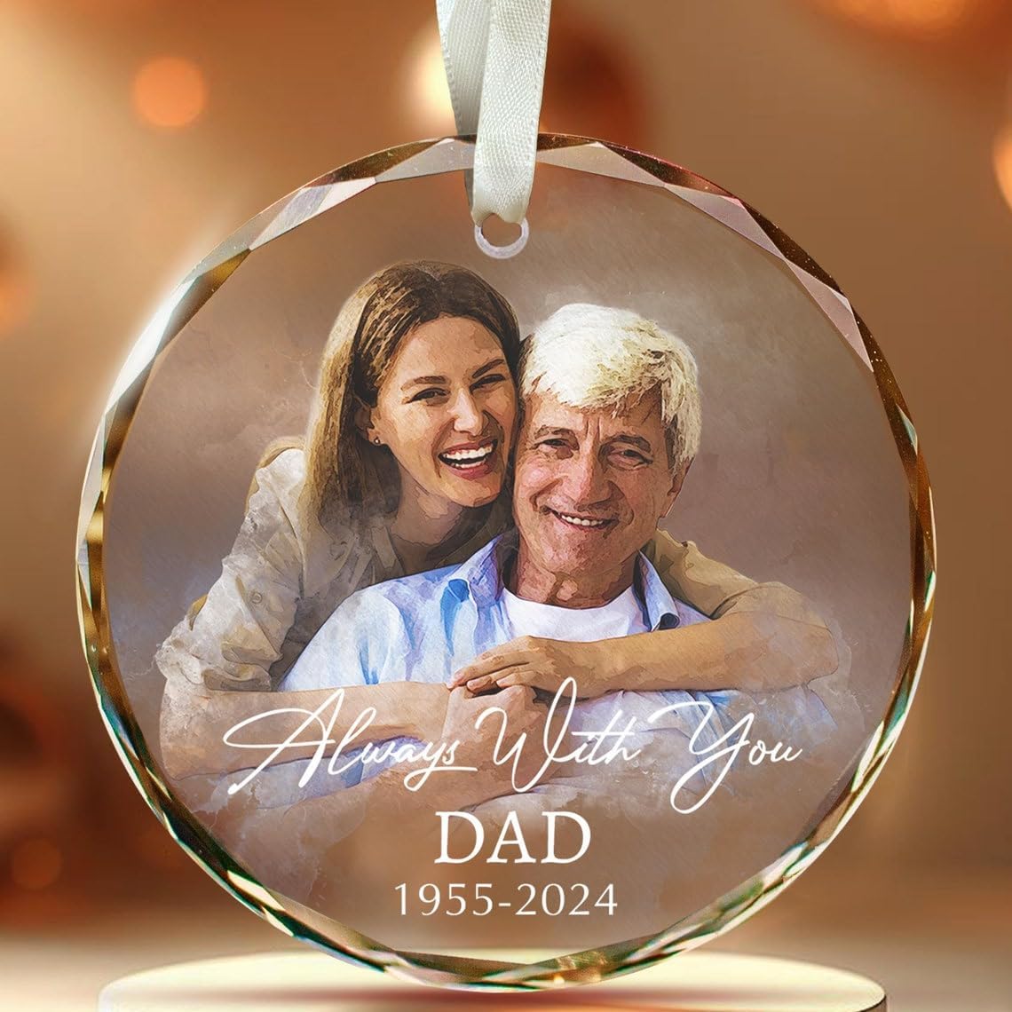 Custom Photo Memorial Glass Ornament - Personalized Christmas Portrait Decoration