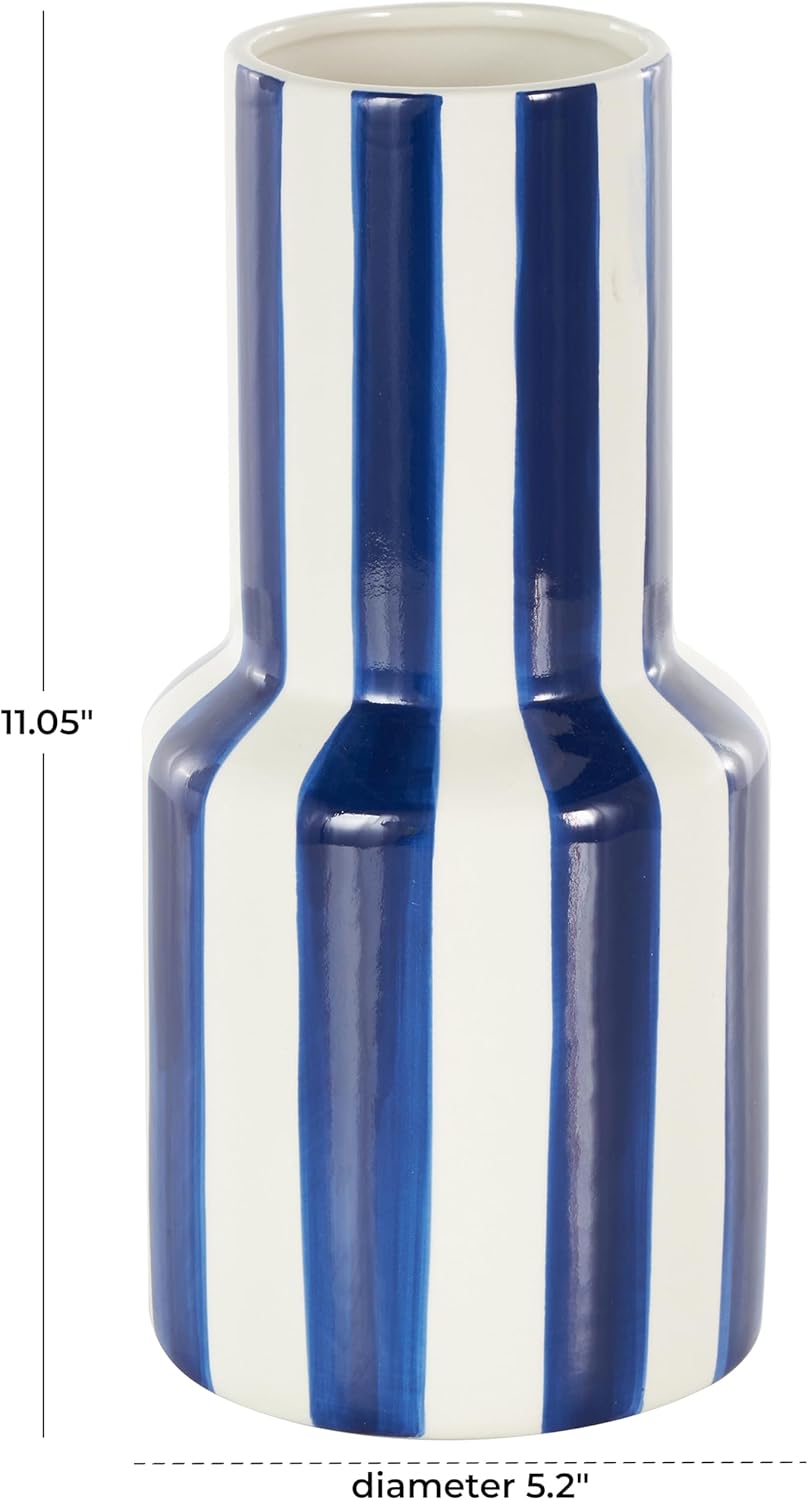 Deco 79 Modern Blue Striped Ceramic Vase